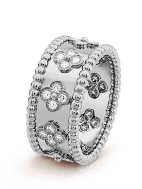 Platinum Four Leaf Clover Ring Flower Zircon